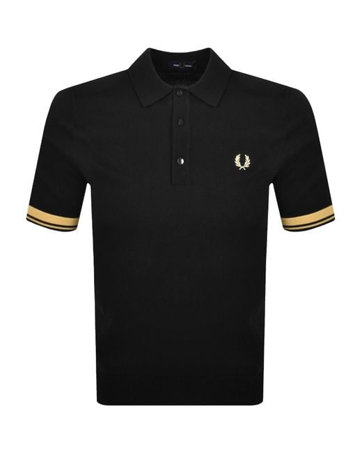 Fred Perry Black Tipped Knit Polo T Shirt for men