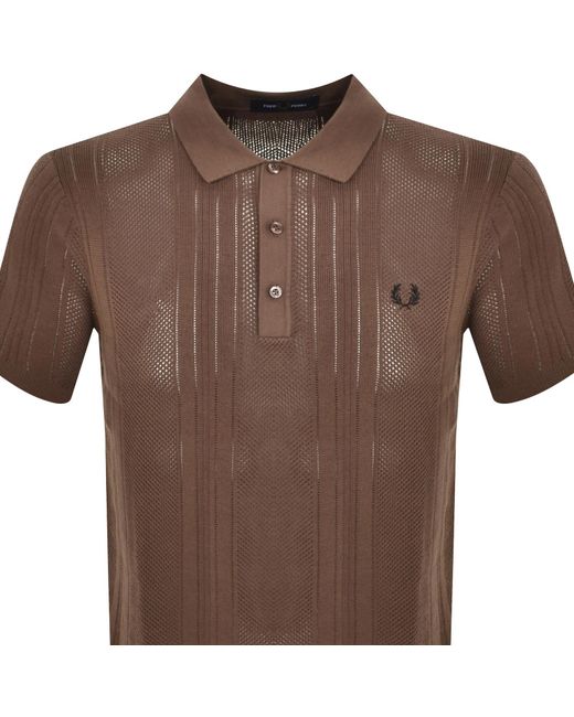 Fred Perry Brown Knitted Polo T Shirt for men