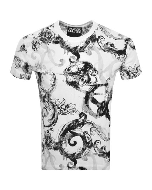 Versace Gray Couture Slim Fit Print T Shirt for men