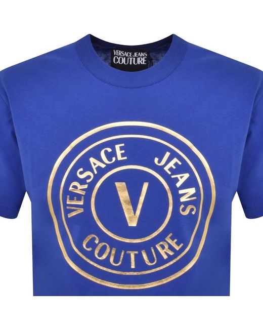 Versace Blue Couture Foil Logo T Shirt for men