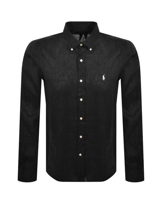 Ralph Lauren Black Linen Long Sleeve Shirt for men