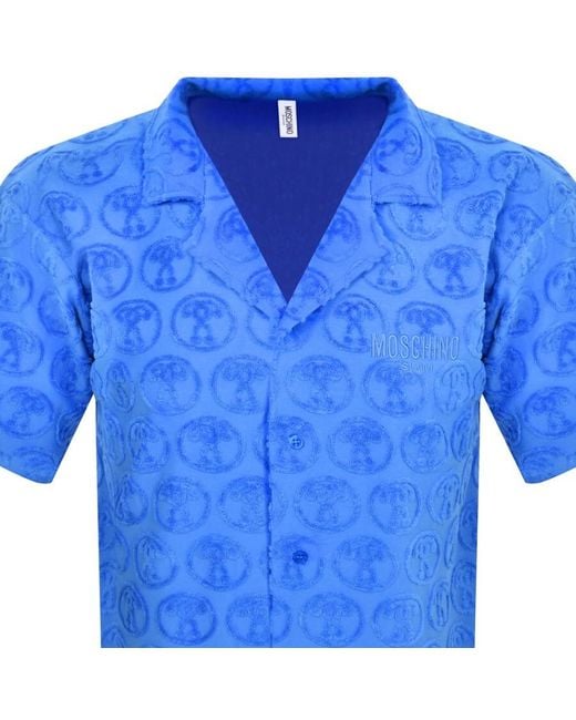 Moschino Blue Swim Towelling Short Sleeve Shirt for men