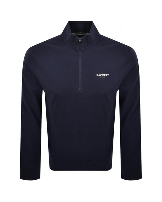 Hackett Blue Half Zip Pique Sweatshirt for men
