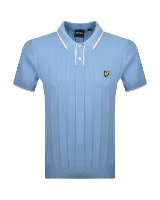Lyle & Scott Blue Tipped Knitted Polo T Shirt for men