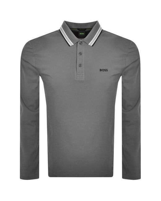 Boss Gray Boss Plisy Long Sleeve Polo T Shirt for men