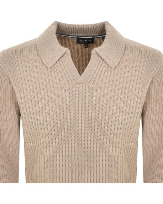 Ted Baker Natural Ademy Knit Polo Jumper for men