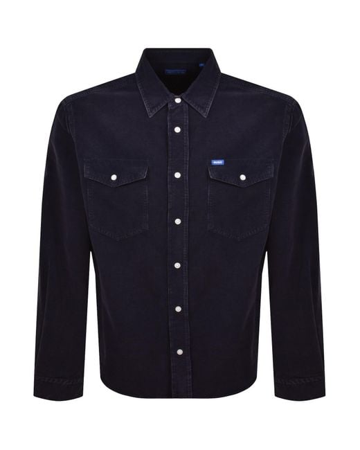 HUGO Blue Ebino Long Sleeve Shirt Dark for men
