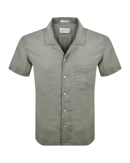 Gant Green Linen Short Sleeved Camp Shirt for men