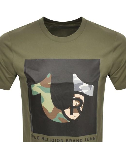 True Religion Green Multi Camouflage T Shirt for men