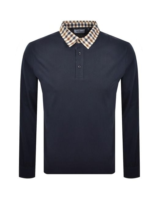 Aquascutum Blue Club Check Collar Polo T Shirt for men