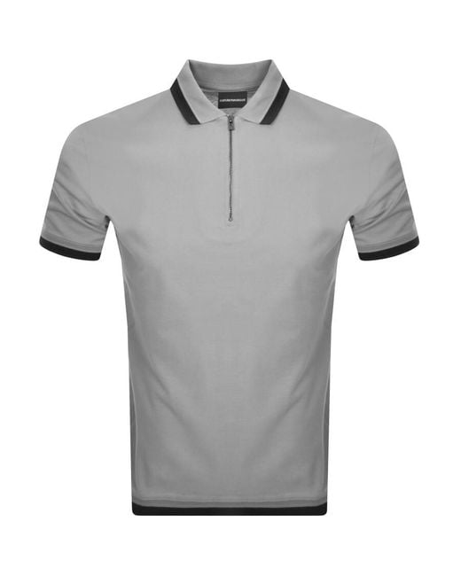Armani Gray Emporio Half Zip Logo Polo T Shirt for men