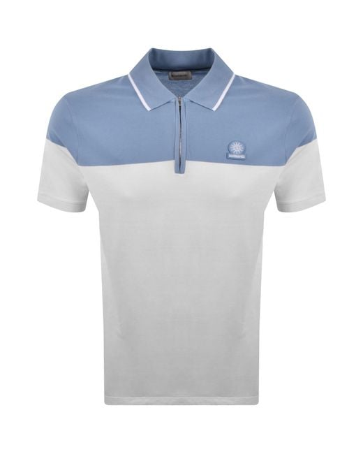 Sandbanks Blue Colour Block Quarter Zip Polo for men