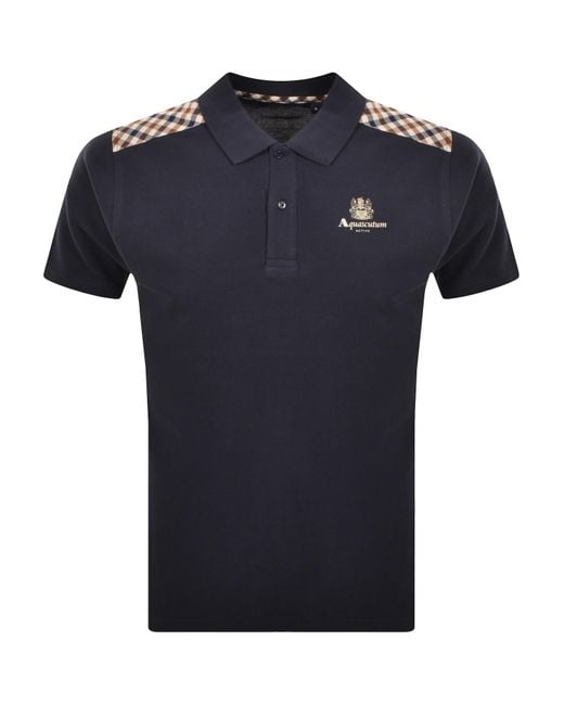 Aquascutum Blue Check Shoulder Polo for men