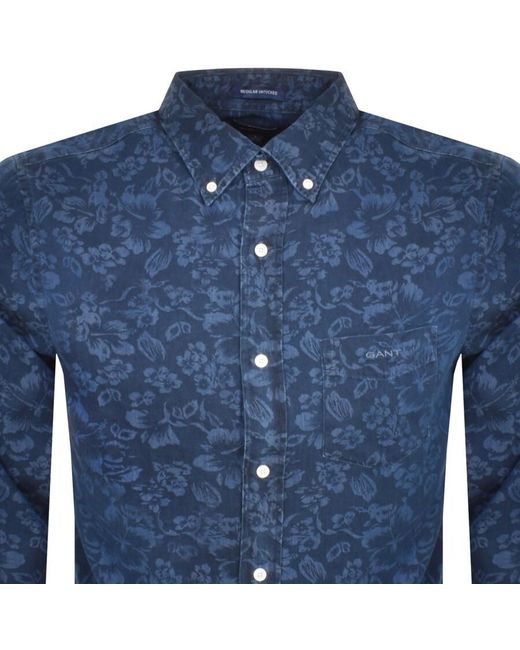 GANT Floral Long Sleeved Shirt in Blue for Men | Lyst
