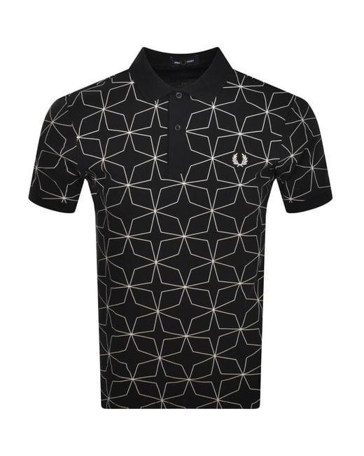 Fred Perry Black Geometric Polo T Shirt for men