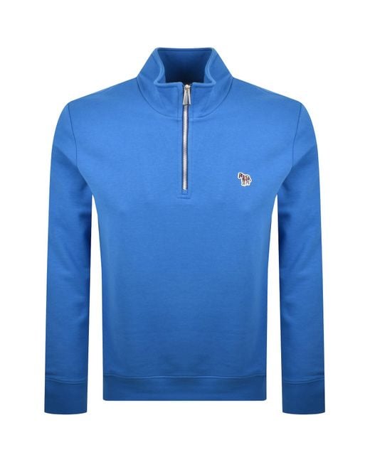 Paul Smith Blue Half Zip Zebra Sweatshirt for men