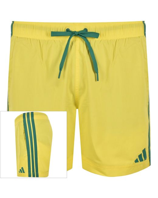 Adidas Yellow 3 Stripe Swim Shorts for men