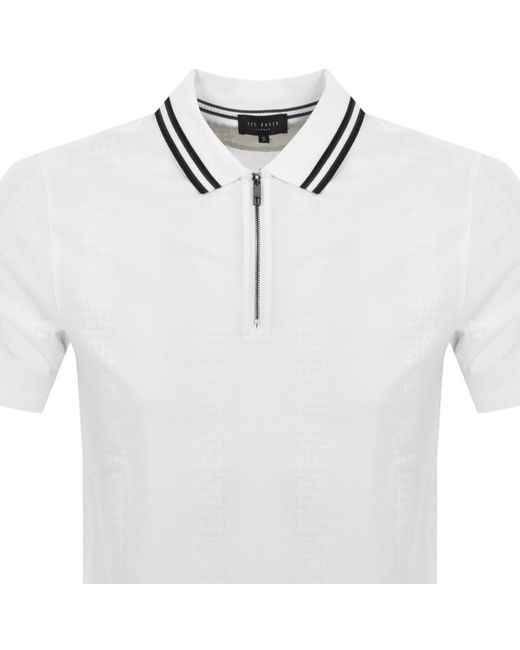 Ted Baker White Orbite Jacquard Polo T Shirt for men