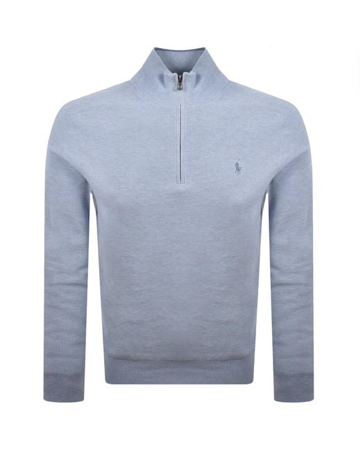 Ralph Lauren Blue Half Zip Knit Jumper for men