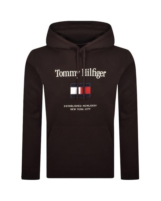Tommy Hilfiger Black Embroidered Flag Hoodie for men