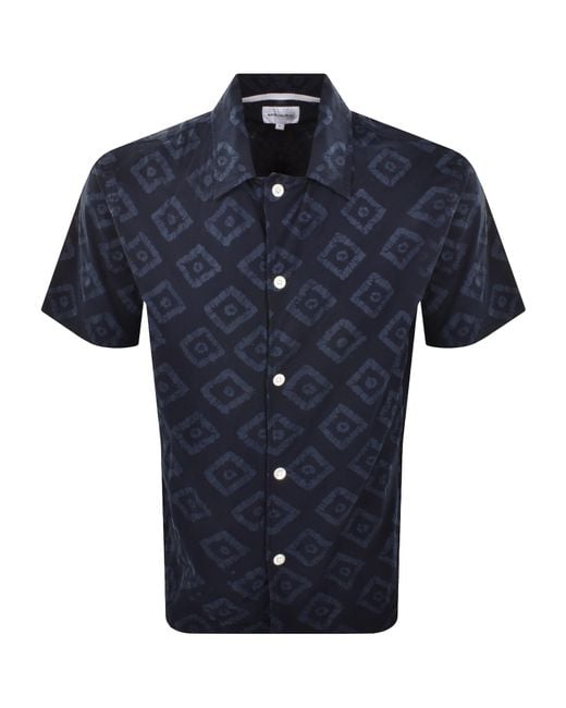 Norse Projects Blue Mads Batik Short Sleeve Shirt for men