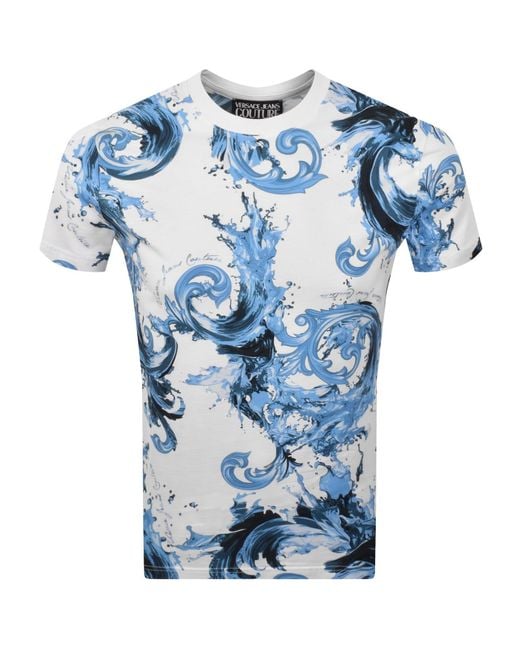 Versace Jeans Blue Couture Sea Print T Shirt for men