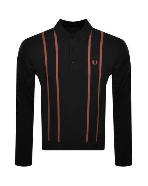 Fred Perry Black Knitted Vertical Stripe Polo Shirt for men