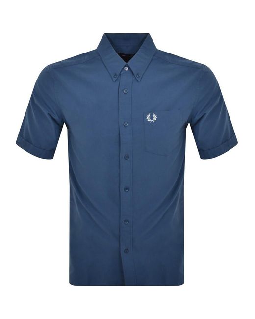 Fred Perry Blue Oxford Short Sleeve Shirt for men
