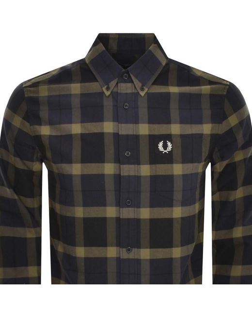 Fred Perry Black Long Sleeved Tartan Shirt for men