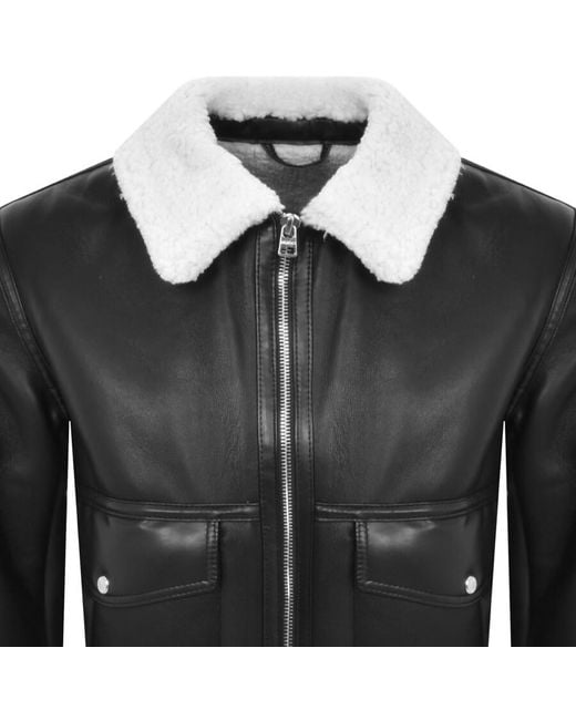 HUGO Black Bennu L Faux Leather Sherpa Jacket for men
