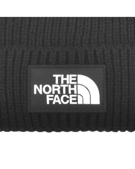 The North Face Black Logo Box Pom Beanie Hat for men