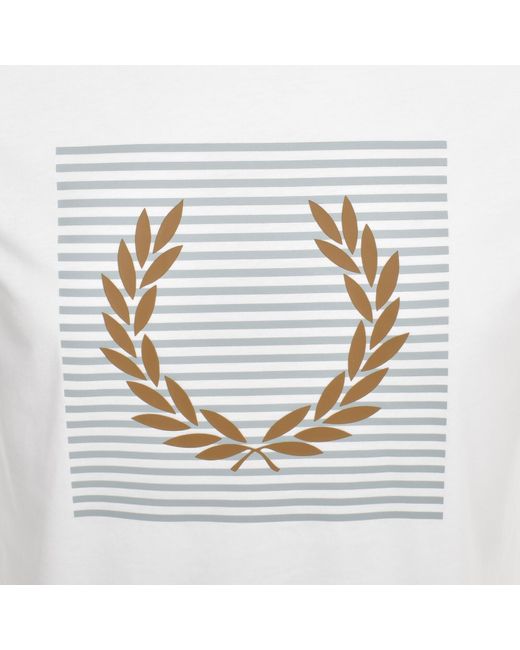 Fred Perry White Striped Laurel Wreath T Shirt for men
