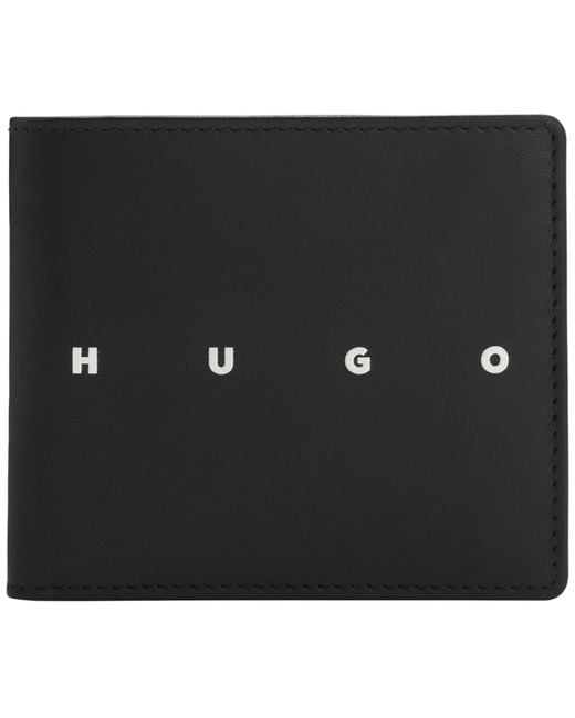 HUGO Black Leather Folding Wallet for men