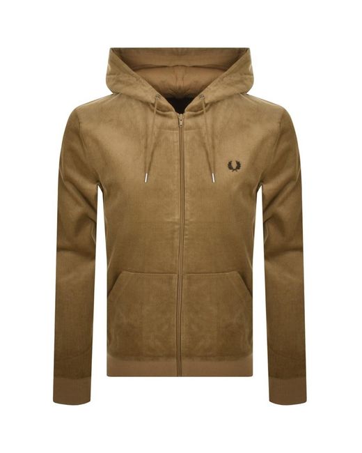 Fred Perry Brown Cord Full Zip Hooded Track Top for men