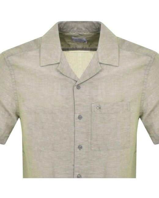 Calvin Klein Gray Linen Short Sleeve Shirt for men