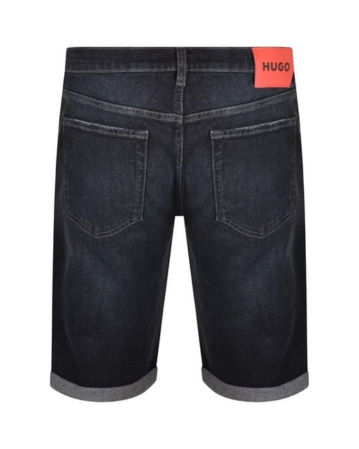 HUGO Blue 634 Denim Logo Dark Wash Shorts for men