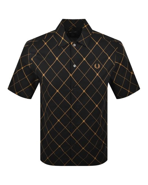 Fred Perry Black Argyle Short Sleeved Shirt for men