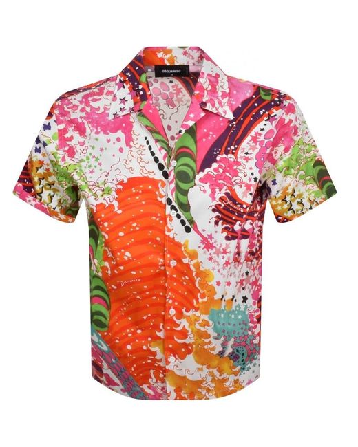 DSquared² Pink Psychedelic Dreams Hawaii Shirt for men