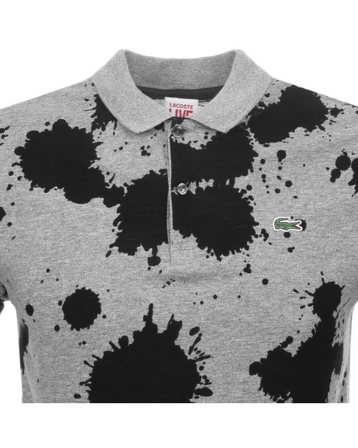 Lacoste L!ive Gray Paint Splatter Polo T Shirt Grey for men
