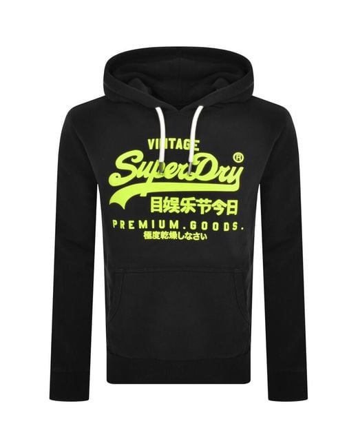 Superdry Black Vintage Neon Logo Hoodie for men