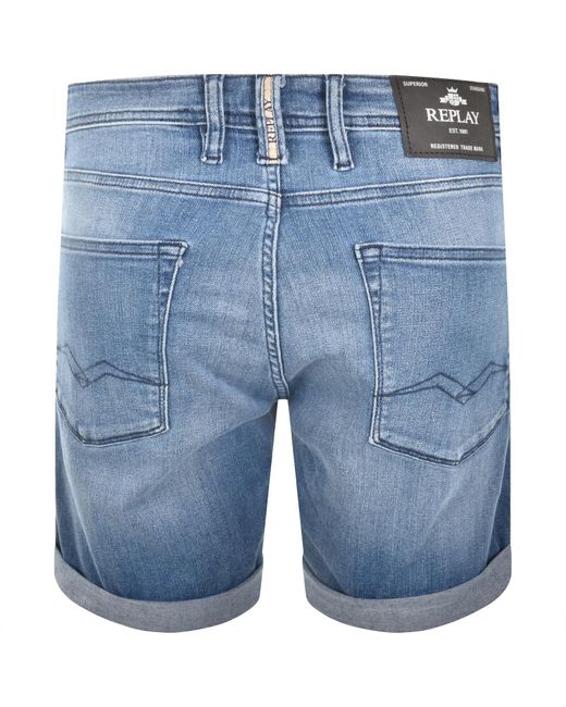 Replay Blue Denim Shorts Mid Wash for men