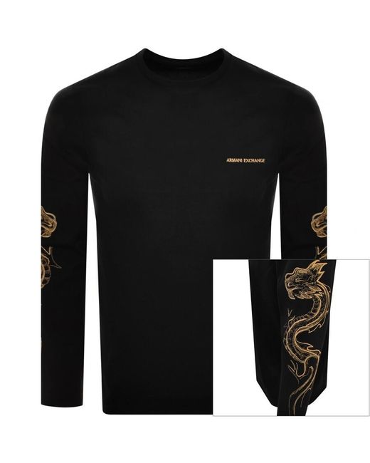 Armani Exchange Black Long Sleeve Logo T Shirt for men