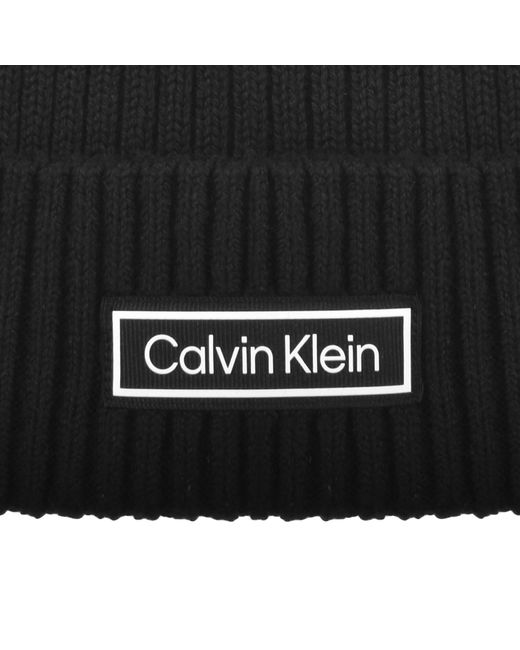 Calvin Klein Black Patch Chunky Rib Beanie for men