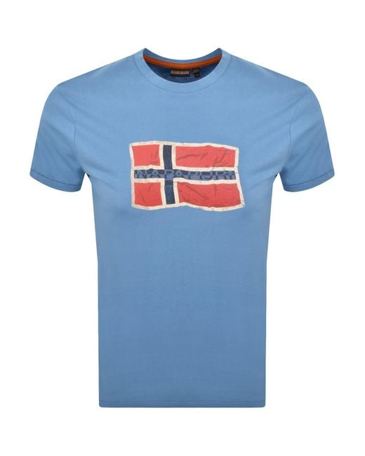 Napapijri Blue Flag Logo Short Sleeve T Shirt for men
