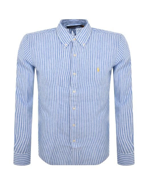 Ralph Lauren Blue Striped Long Sleeved Shirt for men