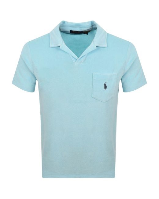Ralph Lauren Blue Towelling Polo T Shirt Aqua for men