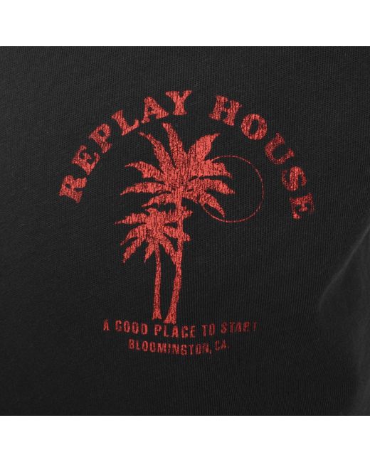 Replay Black Graphic T Shirt for men