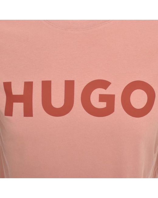 HUGO Pink Dulivio Crew Neck T Shirt for men