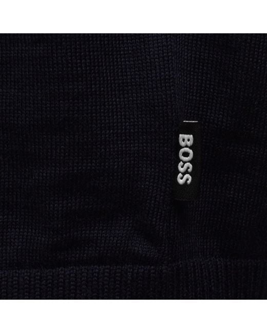 BOSS BUSINESS Blue Boss Short Sleeve Wool Jumper Dark for men