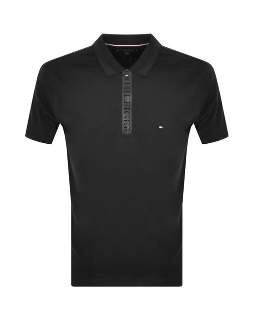 Tommy Hilfiger Black Half Zip Polo T Shirt for men